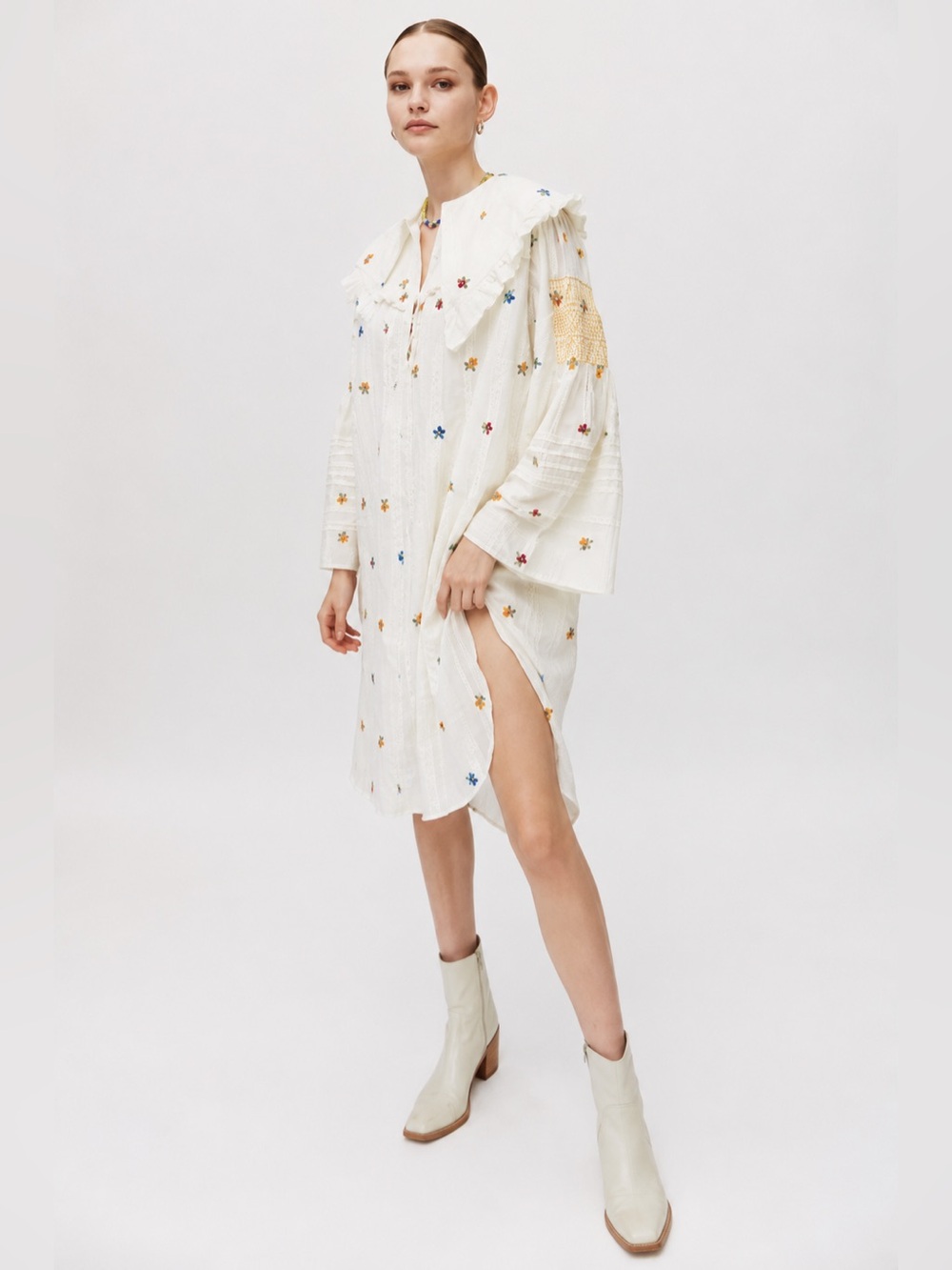 Urban Outfitters Dorothea Embroidered Floral Midi Dress Prairie Boho XS